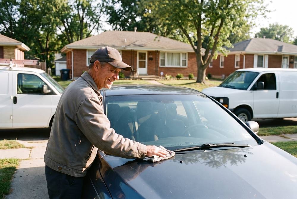 Cleaning work area and vehicle